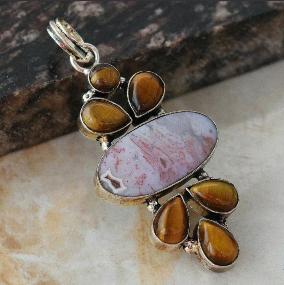 New Bloodstone & Tiger Eye Silver Pendant.